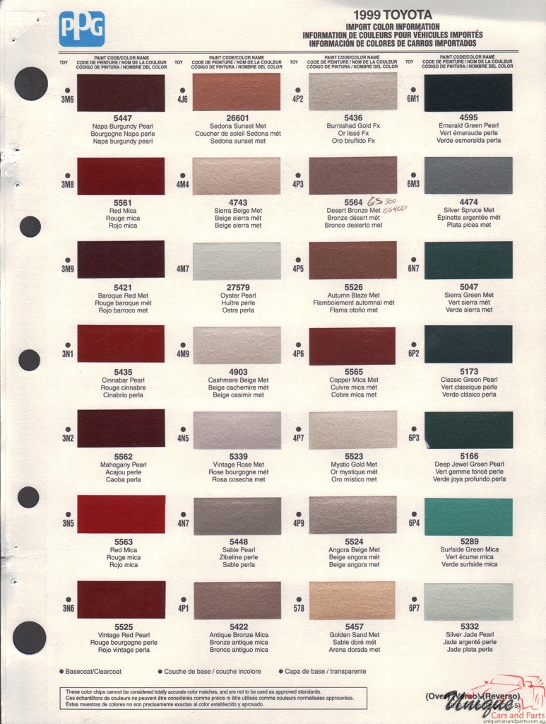 1999 Toyota Paint Charts PPG 2